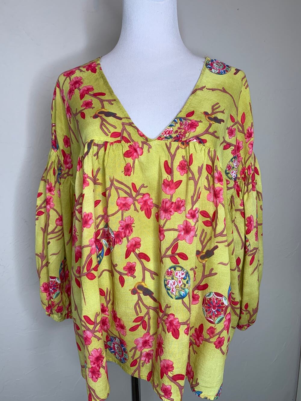 Bucket List Boho Babydoll Top Blouse Sz Medium? 100% Cotton Floral